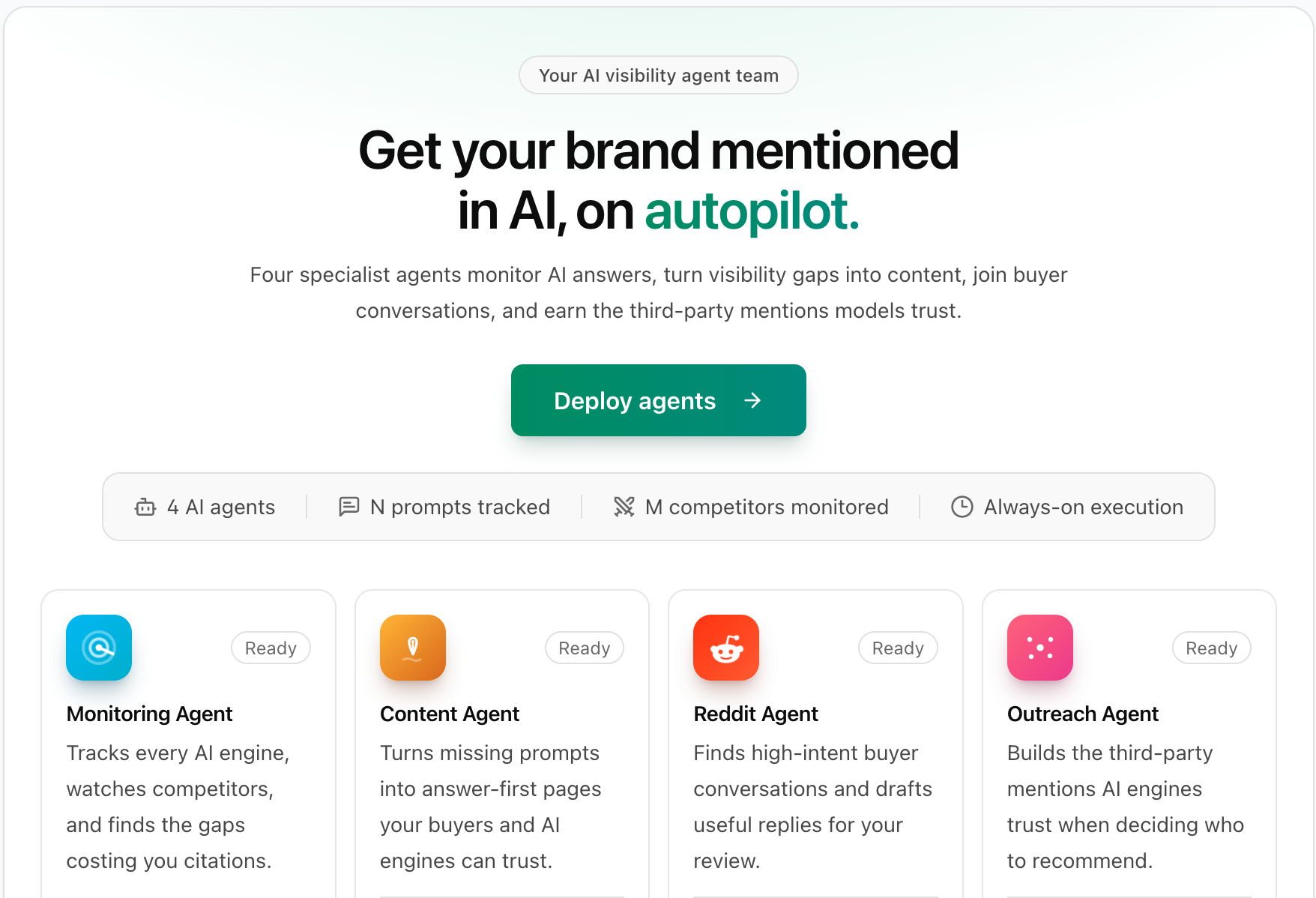 Deploy the AI visibility agent team screenshot